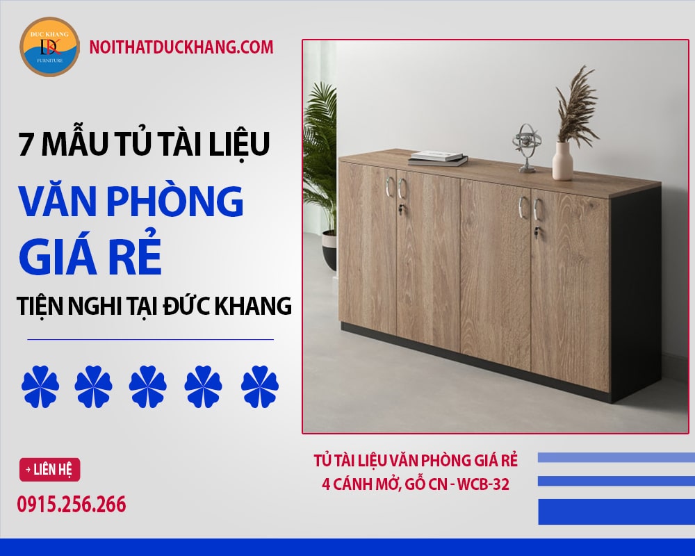 Tủ tài liệu văn phòng giá rẻ 4 cánh mở, gỗ CN - WCB-32