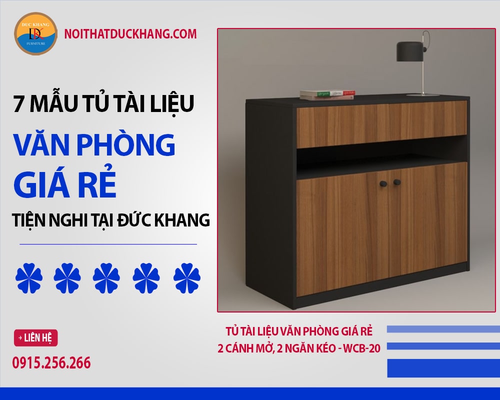 Tủ tài liệu văn phòng giá rẻ 2 cánh mở, 2 ngăn kéo - WCB-20