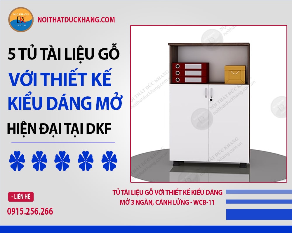 Tủ tài liệu gỗ với thiết kế kiểu dáng mở 3 ngăn, cánh lửng - WCB-11