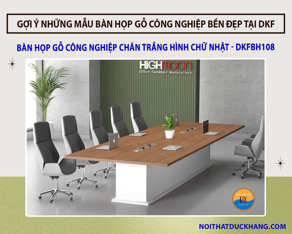 Bàn họp gỗ công nghiệp chân trắng hình chữ nhật - DKFBH108