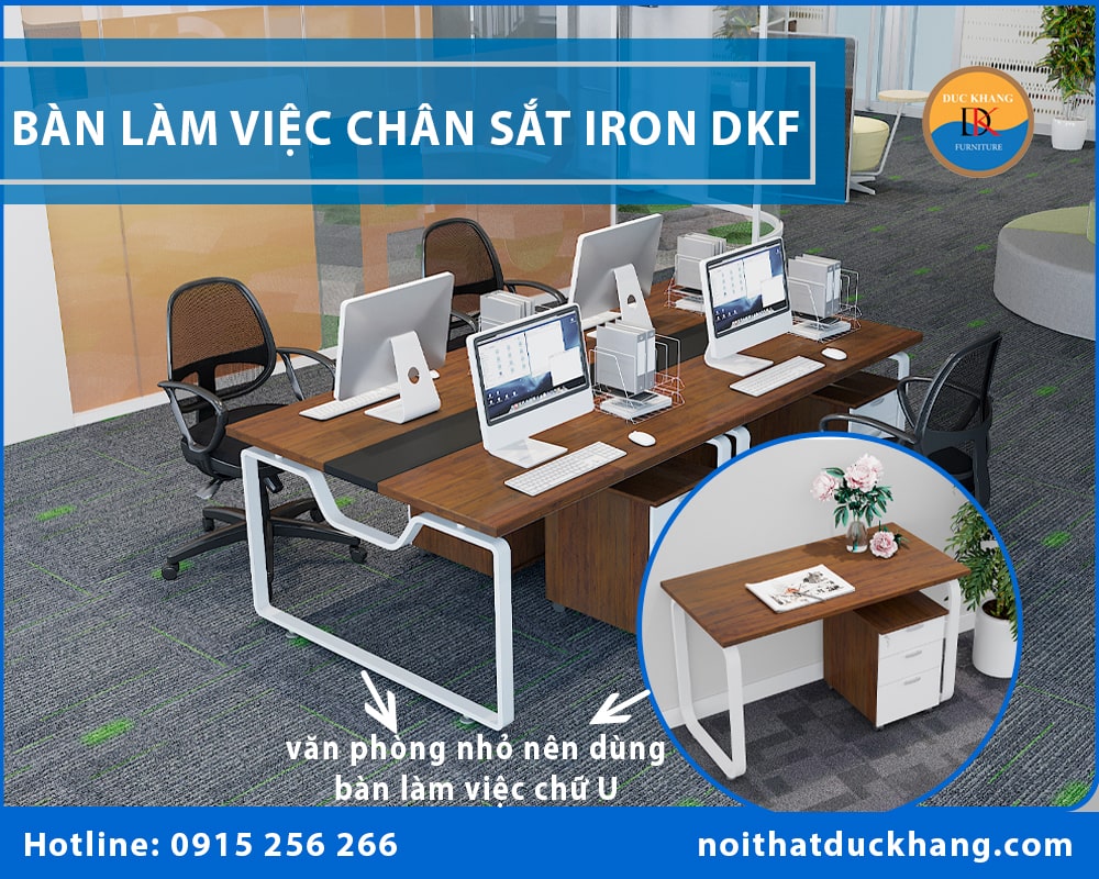 Cách bố trí phòng làm việc đẹp với bàn làm việc chân sắt DKF - Với văn phòng có không gian nhỏ hẹp