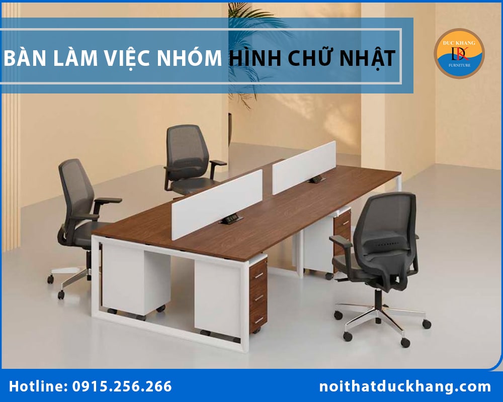 Bàn làm việc nhóm hình chữ nhật