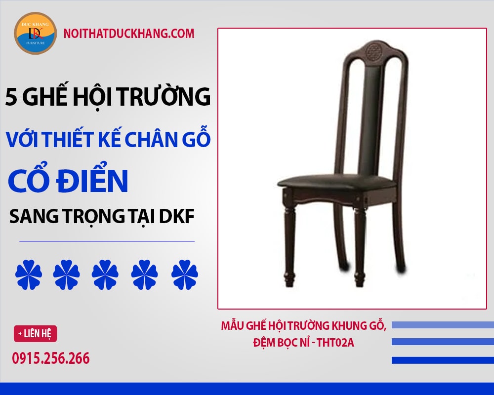 Mẫu ghế hội trường khung gỗ, đệm bọc nỉ - THT02A