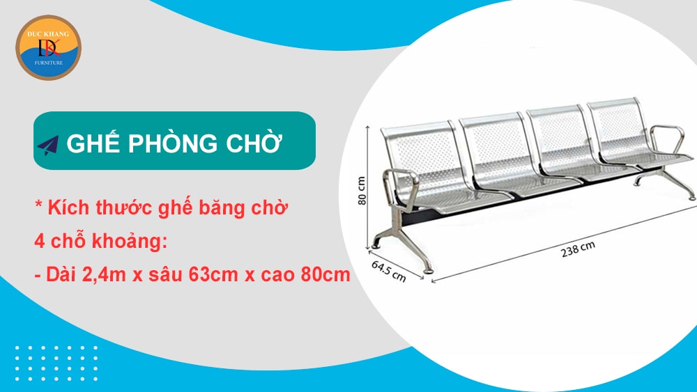 Kích thước ghế băng chờ 4 chỗ