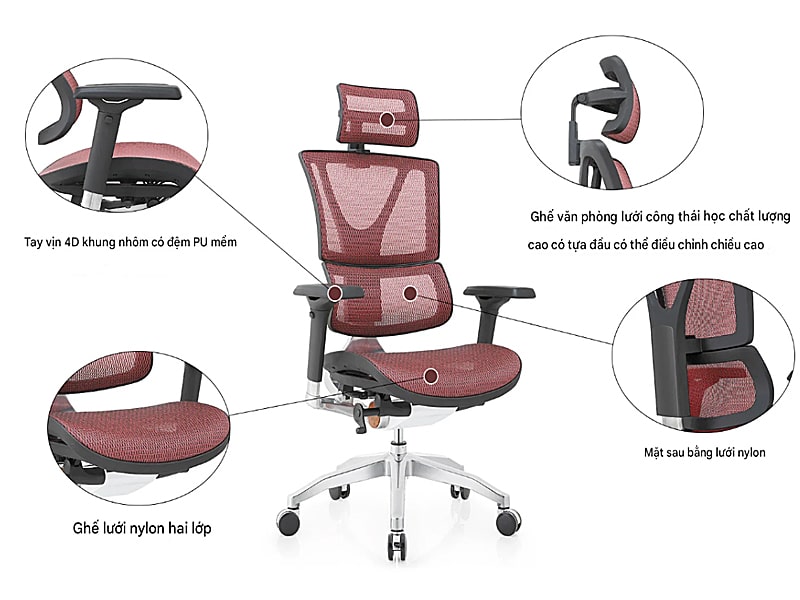 Ghế văn phòng nhập khẩu kèm để chân tiện lợi Hyman-H