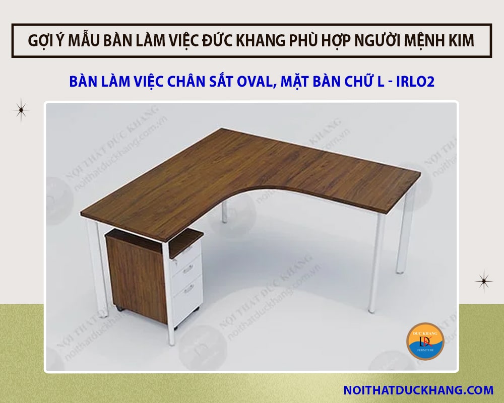 Bàn làm việc chân sắt oval, mặt bàn chữ L - IRLO2