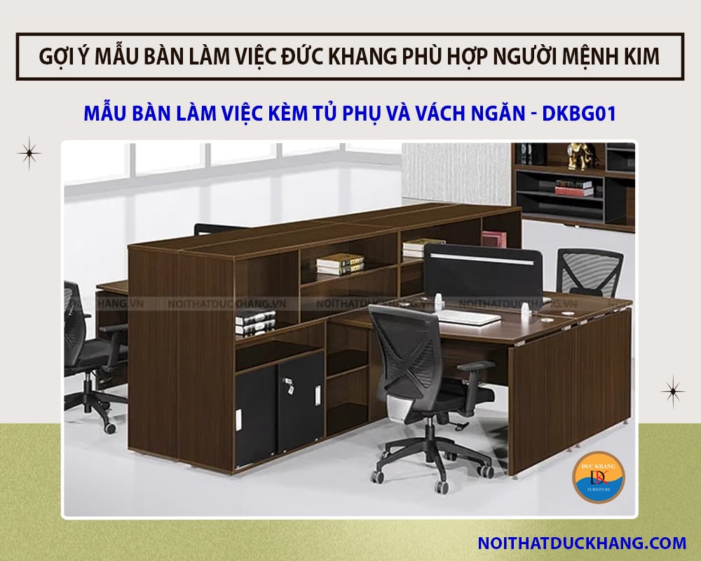 Mẫu bàn làm việc kèm tủ phụ và vách ngăn - DKBG01