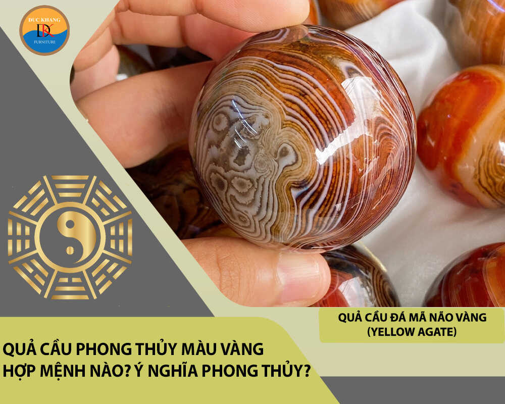 Quả cầu đá Mã não vàng (Yellow Agate)