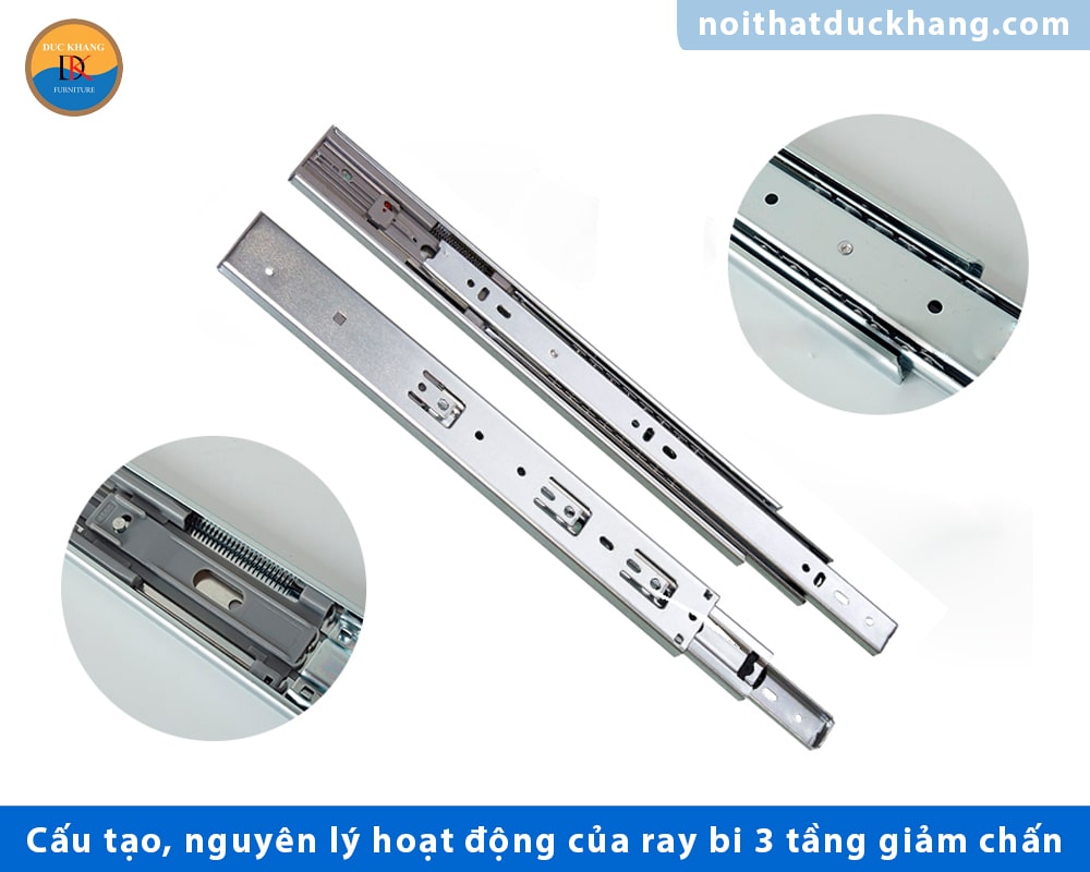 Cấu tạo, nguyên lý hoạt động của ray bi 3 tầng giảm chấn