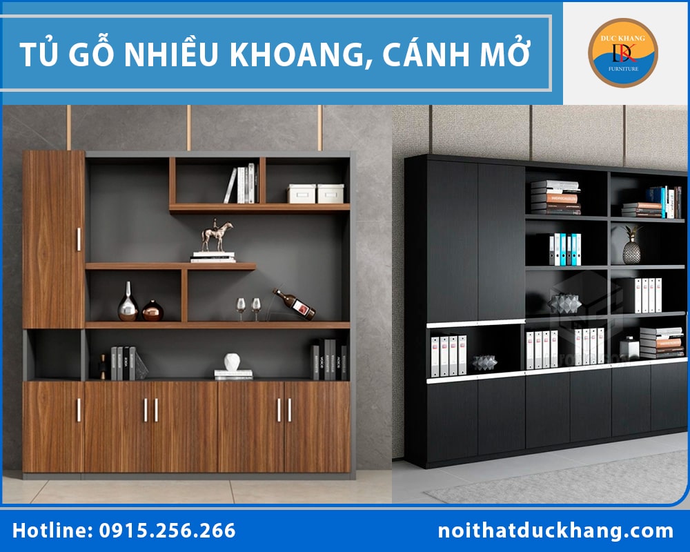 Tủ gỗ nhiều khoang, cánh mở