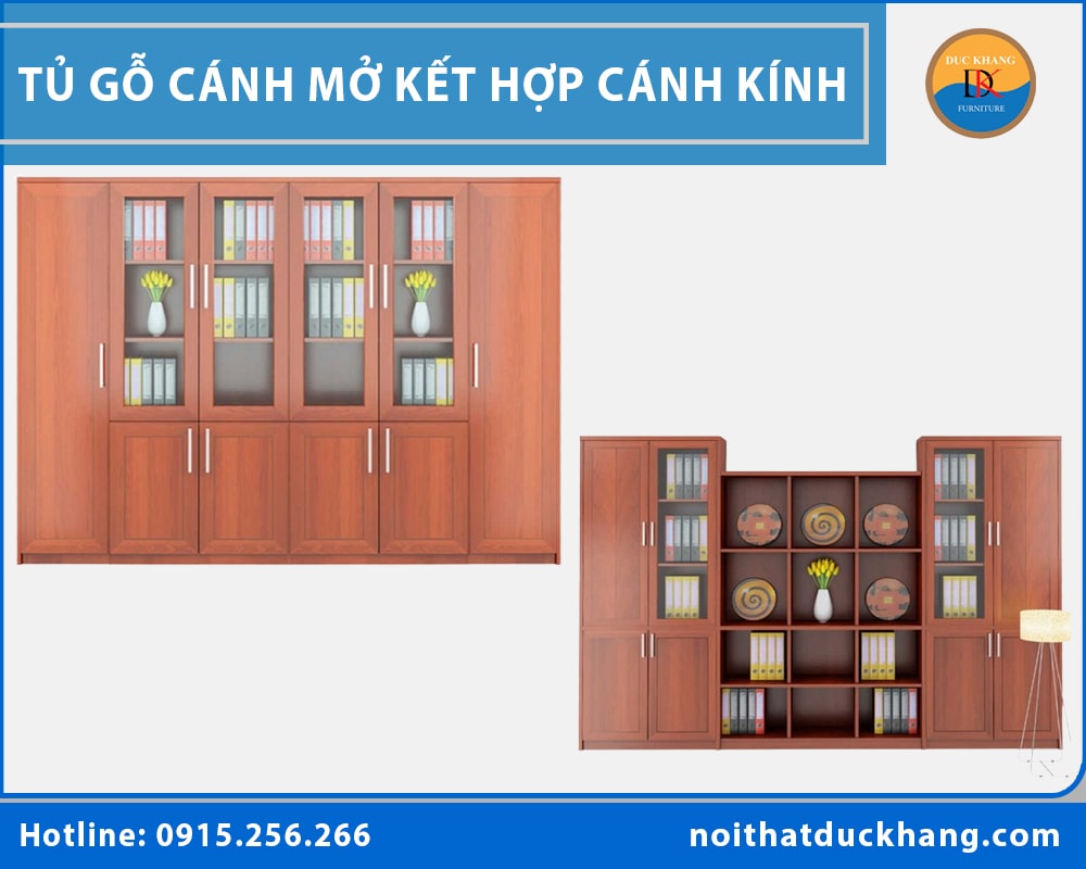 Tủ gỗ cánh mở kết hợp cánh kính