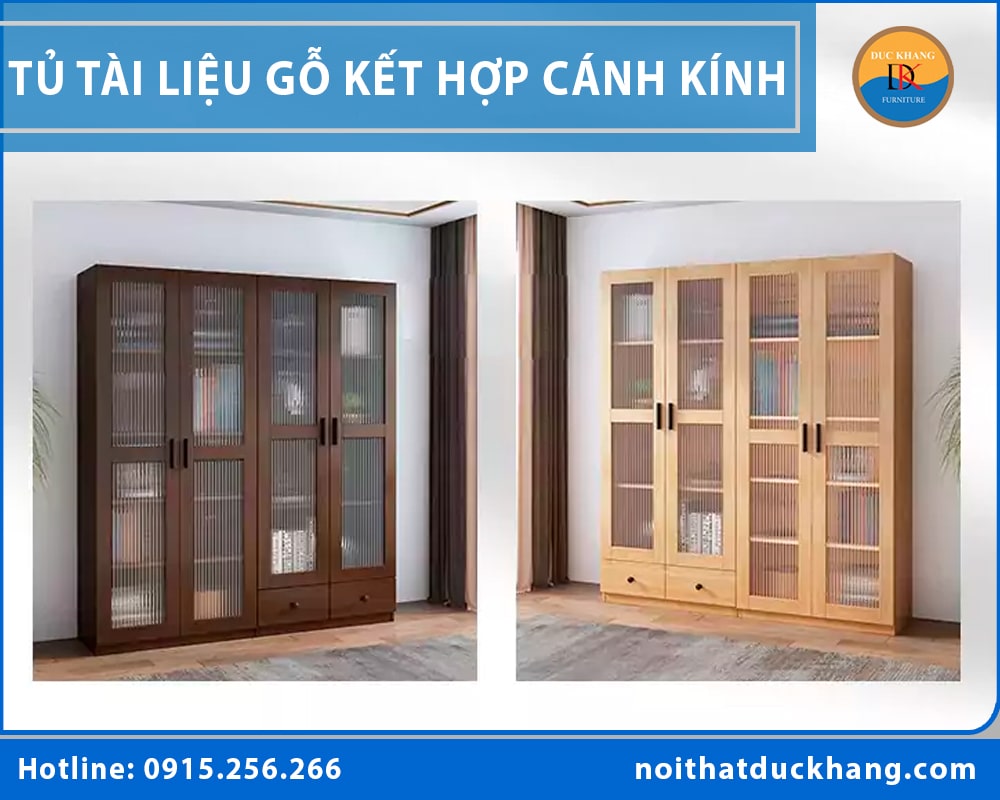 Tủ tài liệu gỗ kết hợp cánh kính