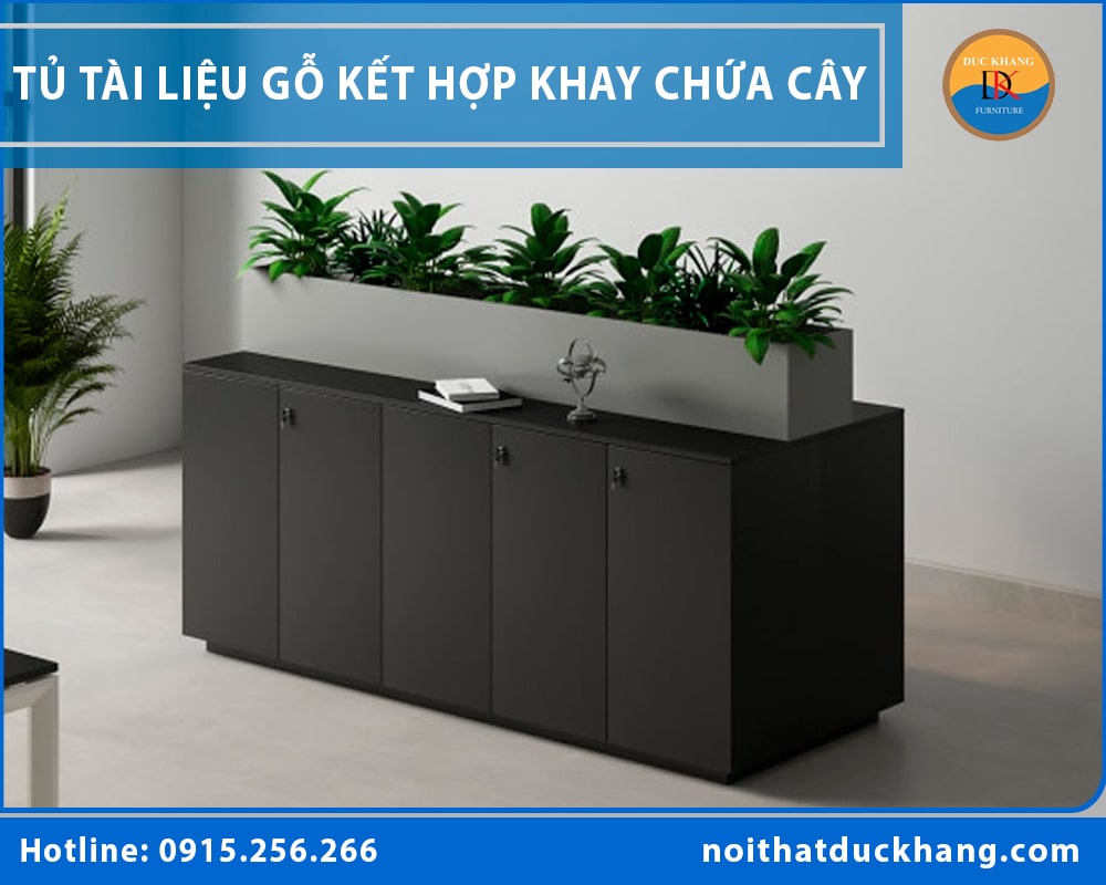 Tủ tài liệu gỗ kết hợp khay chứa cây