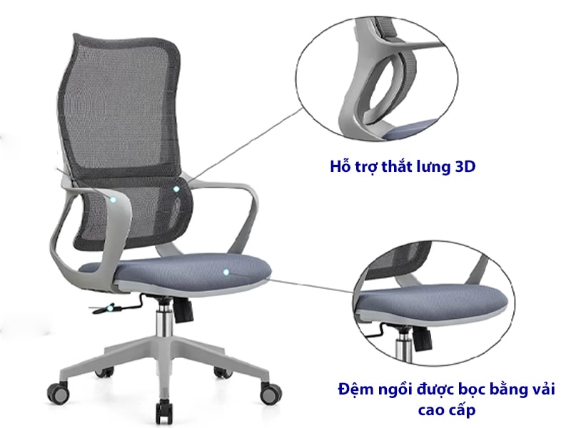 Ghế văn phòng công thái học lưng lưới kết hợp khung nhựa PP bền chắc Lati-H
