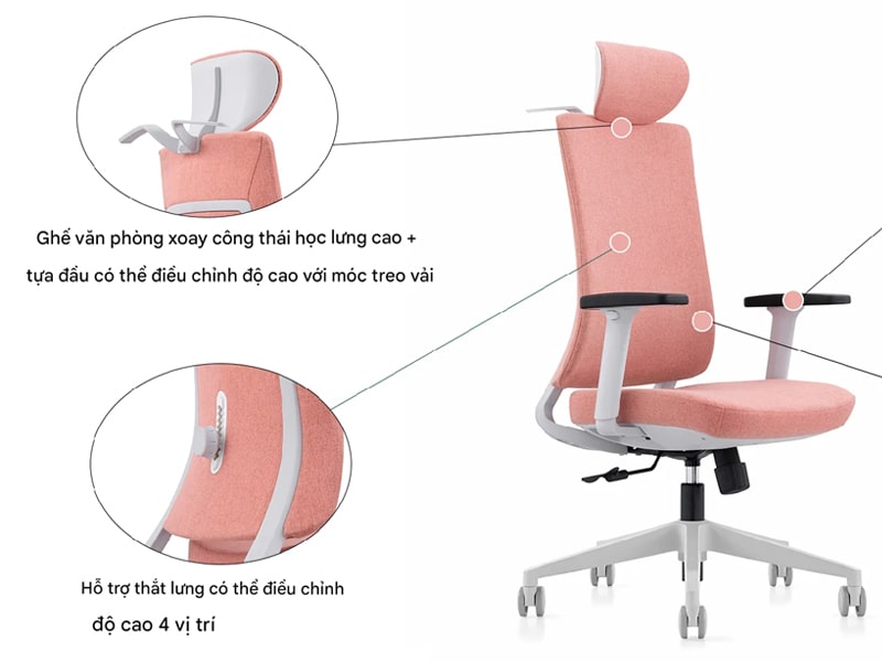 Ghế xoay có tựa đầu 2D kèm móc treo tiện lợi Phil-H