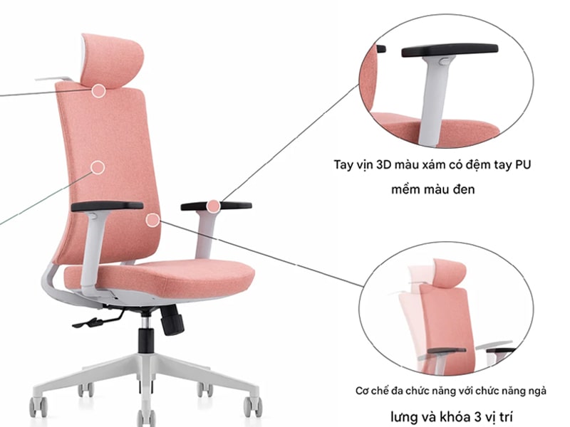 Ghế xoay có tựa đầu 2D kèm móc treo tiện lợi Phil-H