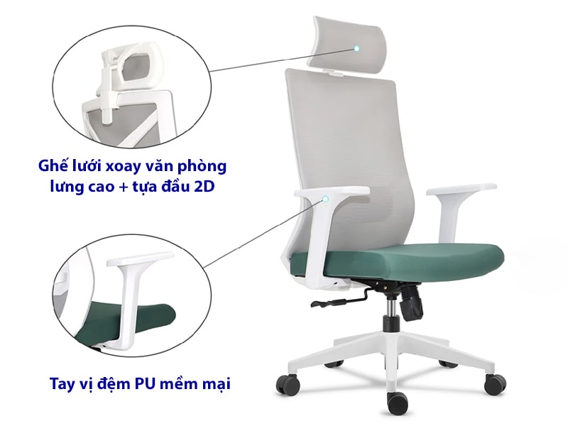 Ghế công thái học có hệ thống nâng đỡ thắt lưng 2D hiệu quả Tabor-H