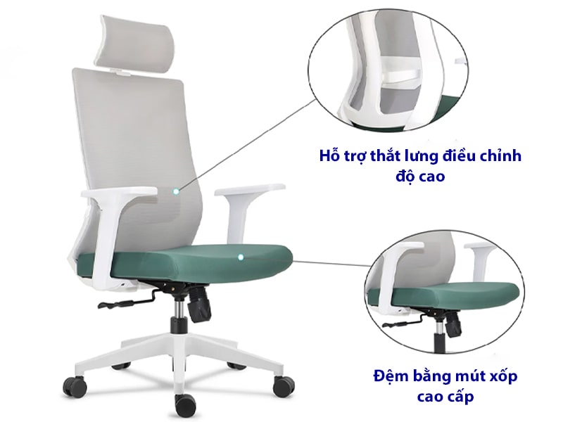 Ghế công thái học có hệ thống nâng đỡ thắt lưng 2D hiệu quả Tabor-H