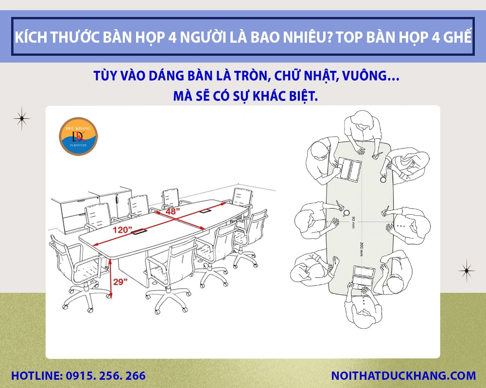 Kích thước bàn họp 4 người là bao nhiêu? Top mẫu bàn họp 4 ghế đẹp