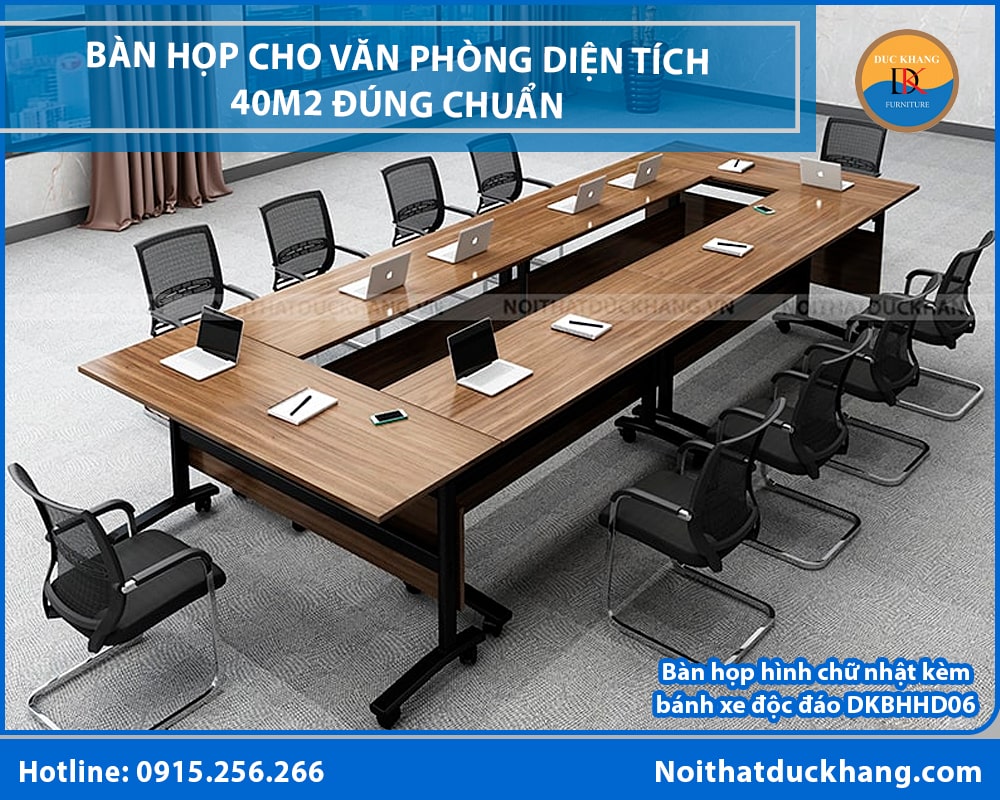 Bàn họp hình chữ nhật chân sắt kèm bánh xe độc đáo DKBHHD06