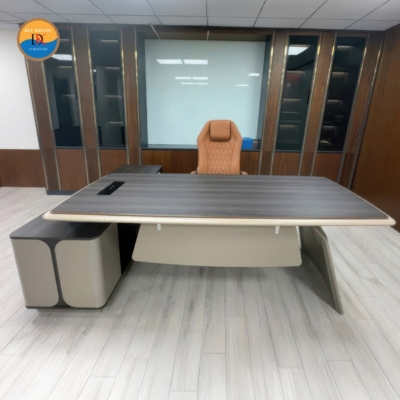 Bàn giám đốc nhập khẩu chữ L mặt gỗ kèm tủ phụ tiện lợi DKBGDCC-04