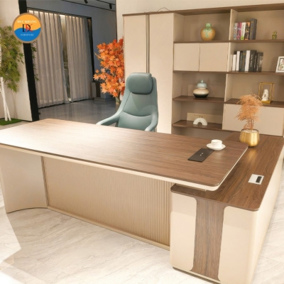 Bàn giám đốc nhập khẩu chữ L, chân và yếm bàn thiết kế ấn tượng DKBGDCC-05