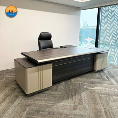 Bàn giám đốc nhập khẩu 2m8 chữ L kèm tủ phủ hiện đại DKBGDCC-06