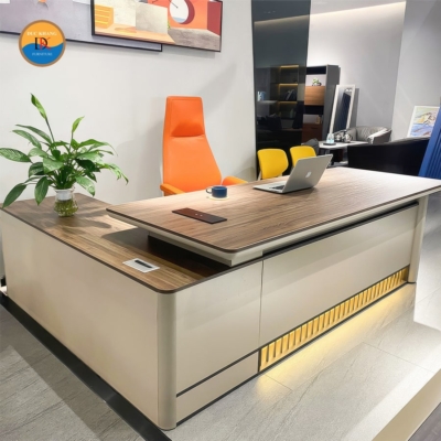 Bàn giám đốc nhập khẩu chữ L kèm tủ phụ tiện lợi DKBGDCC-10
