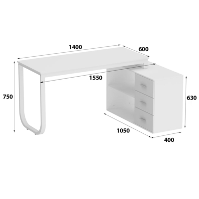 Bàn làm việc tại nhà chữ L kết hợp tủ lưu trữ 3 ngăn kéo và kệ mở - BTNDK01