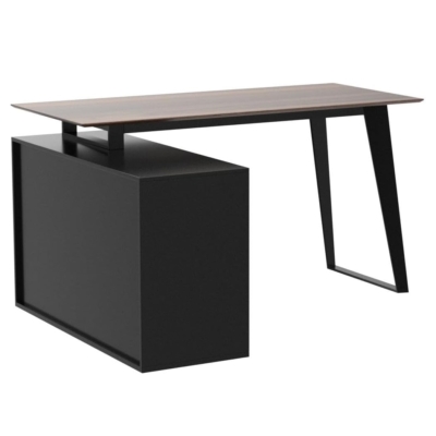 Bàn làm việc tại nhà chữ L, mặt gỗ chân sắt chữ A kết hợp tủ lưu trữ 3 ngăn - BTNDK02