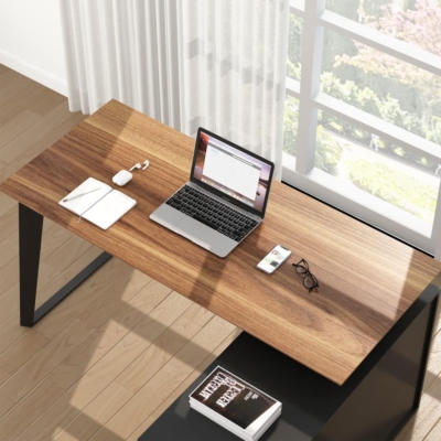 Bàn làm việc tại nhà chữ L, mặt gỗ chân sắt chữ A kết hợp tủ lưu trữ 3 ngăn - BTNDK02