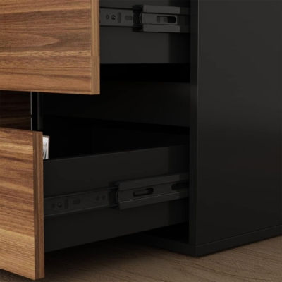 Bàn làm việc tại nhà chữ L, mặt gỗ chân sắt chữ A kết hợp tủ lưu trữ 3 ngăn - BTNDK02