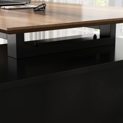 Bàn làm việc tại nhà chữ L, mặt gỗ chân sắt chữ A kết hợp tủ lưu trữ 3 ngăn - BTNDK02