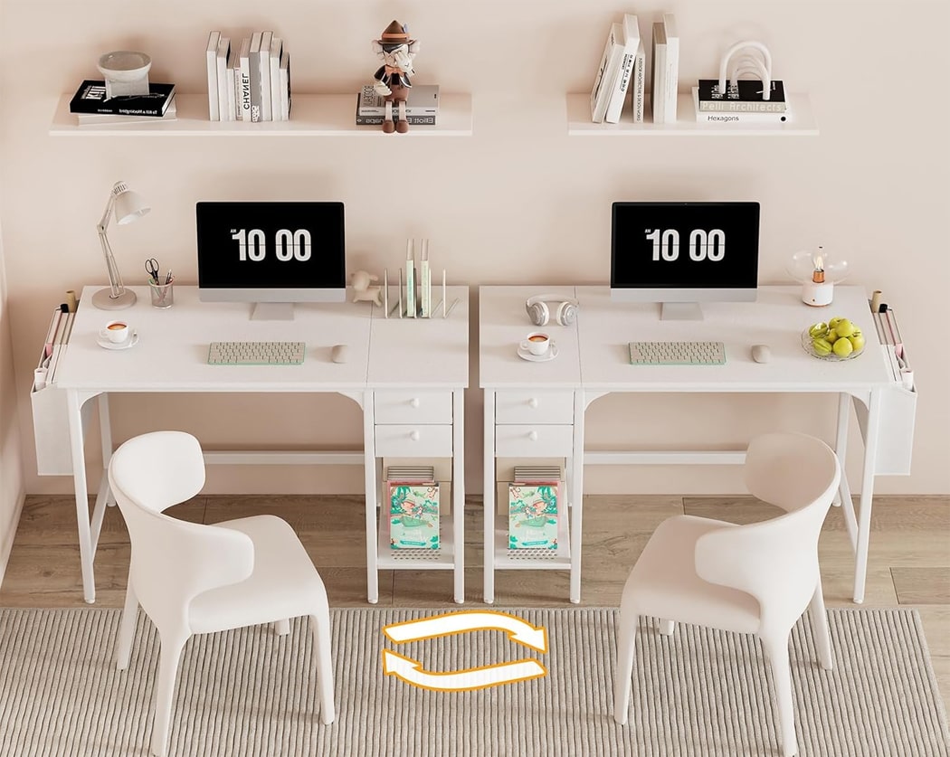 Bàn làm việc tại nhà hình chữ nhật kèm ngăn kéo và giá sách mở - BTNDK03 Bàn làm việc tại nhà hình chữ nhật kèm ngăn kéo và giá sách mở - BTNDK03