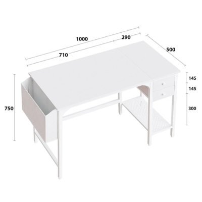 Bàn làm việc tại nhà hình chữ nhật kèm ngăn kéo và giá sách mở - BTNDK03