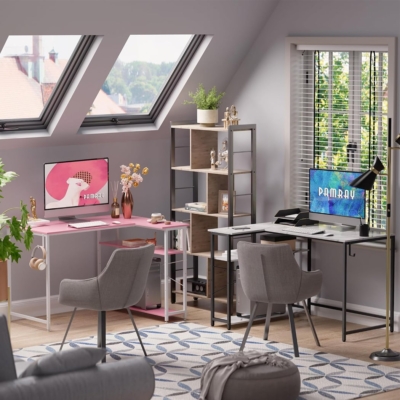 Bàn làm việc tại nhà hiện đại kết hợp kệ đảo chiều tiện lợi - BTNDK04