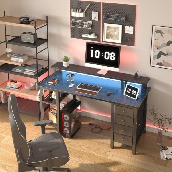 Bàn làm việc tại nhà hình chữ nhật kết hợp tủ lưu trữ và kệ nâng máy tính - BTNDK05