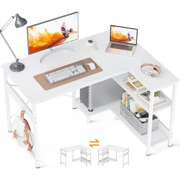 Bàn làm việc tại nhà đẹp kết hợp kệ đảo chiều, khung kim loại chắc chắn - BTNDK07 