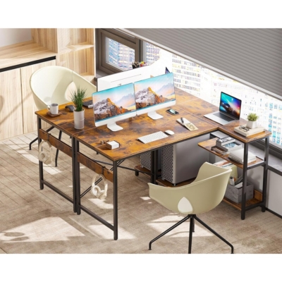 Bàn làm việc tại nhà đẹp kết hợp kệ đảo chiều, khung kim loại chắc chắn - BTNDK07