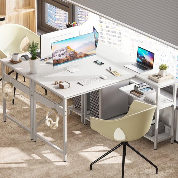 Bàn làm việc tại nhà đẹp kết hợp kệ đảo chiều, khung kim loại chắc chắn - BTNDK07 