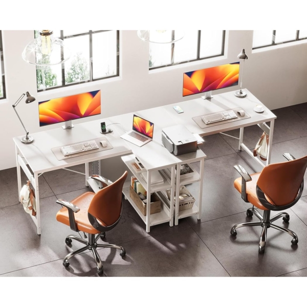 Bàn làm việc tại nhà đẹp kết hợp kệ đảo chiều, khung kim loại chắc chắn - BTNDK07 