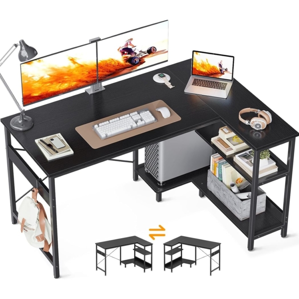 Bàn làm việc tại nhà đẹp kết hợp kệ đảo chiều, khung kim loại chắc chắn - BTNDK07 