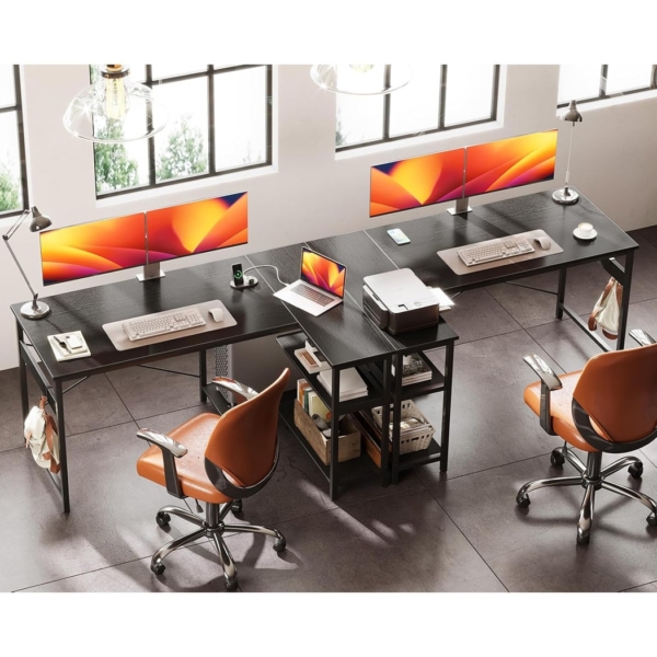 Bàn làm việc tại nhà đẹp kết hợp kệ đảo chiều, khung kim loại chắc chắn - BTNDK07 