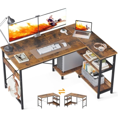 Bàn làm việc tại nhà đẹp kết hợp kệ đảo chiều, khung kim loại chắc chắn - BTNDK07