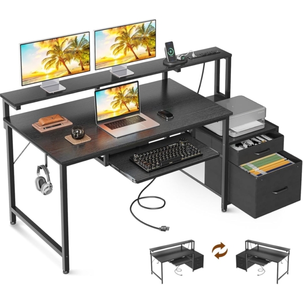 Bàn làm việc tại nhà nhỏ gọn kèm chân đế, khay bàn phím trượt - BTNDK08