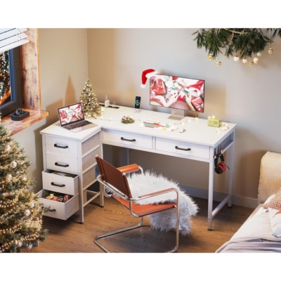 Bàn làm việc tại nhà chữ L, 6 ngăn kéo kết hợp ổ cắm AC, USB và Type C - BTNDK10