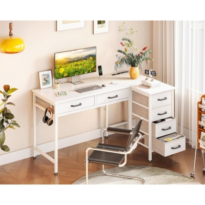 Bàn làm việc tại nhà chữ L, 6 ngăn kéo kết hợp ổ cắm AC, USB và Type C - BTNDK10