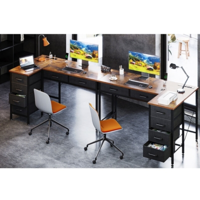 Bàn làm việc tại nhà chữ L, 6 ngăn kéo kết hợp ổ cắm AC, USB và Type C - BTNDK10