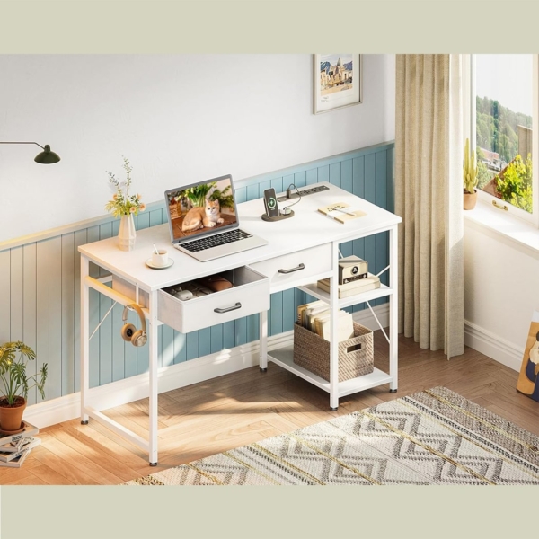 Bàn làm việc tại nhà hiện đại chân sắt, kết hợp ổ cắm tiện lợi - BTNDK11