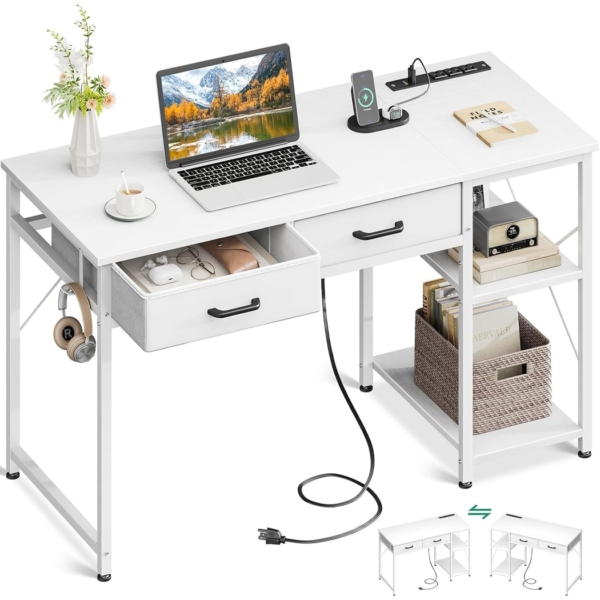 Bàn làm việc tại nhà hiện đại chân sắt, kết hợp ổ cắm tiện lợi - BTNDK11